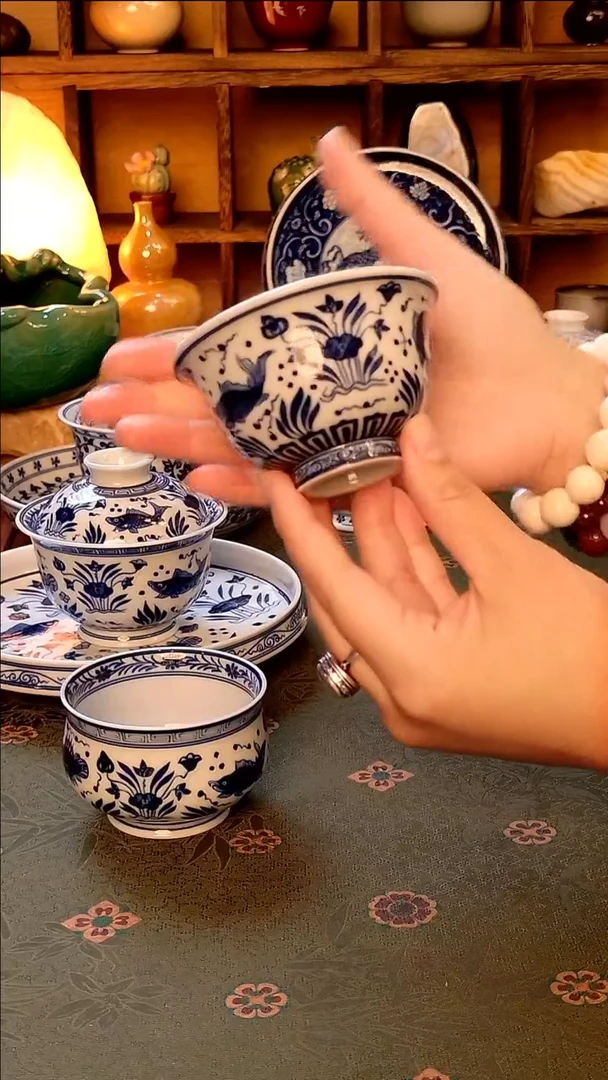 【手工手绘鱼藻压手杯】