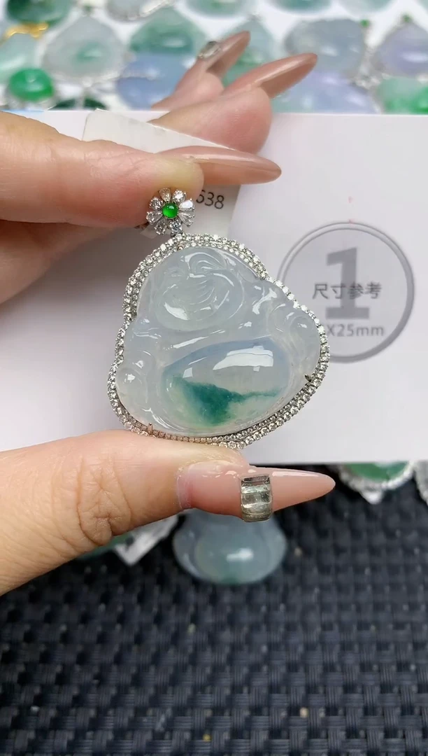 颈饰18K金镶嵌翡翠天然缅甸A货翡翠百元以上9元证书费自理