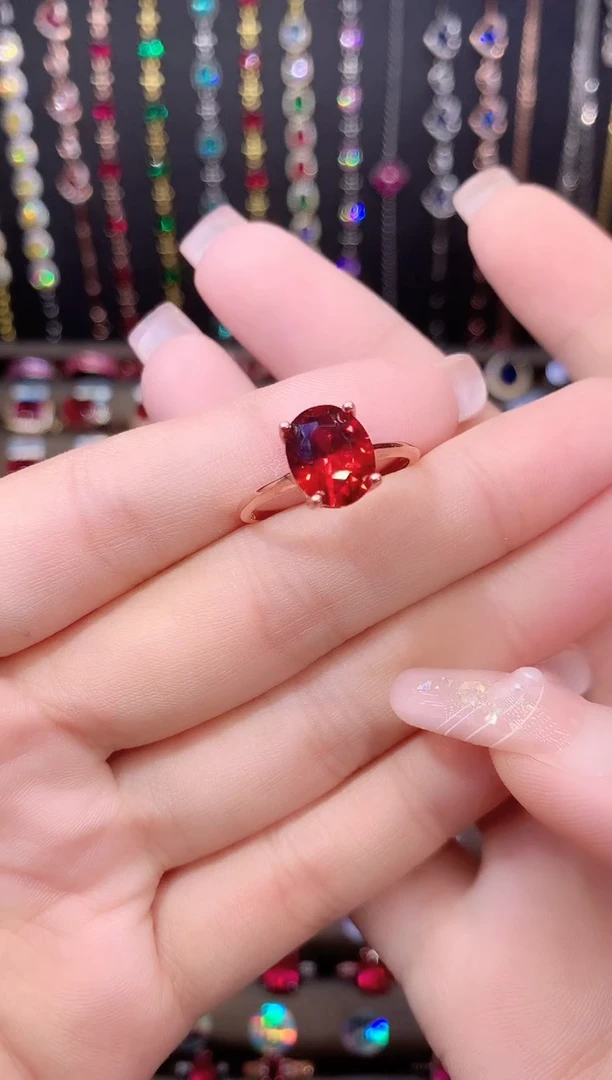 石榴石戒指银S925镶嵌810玫瑰金