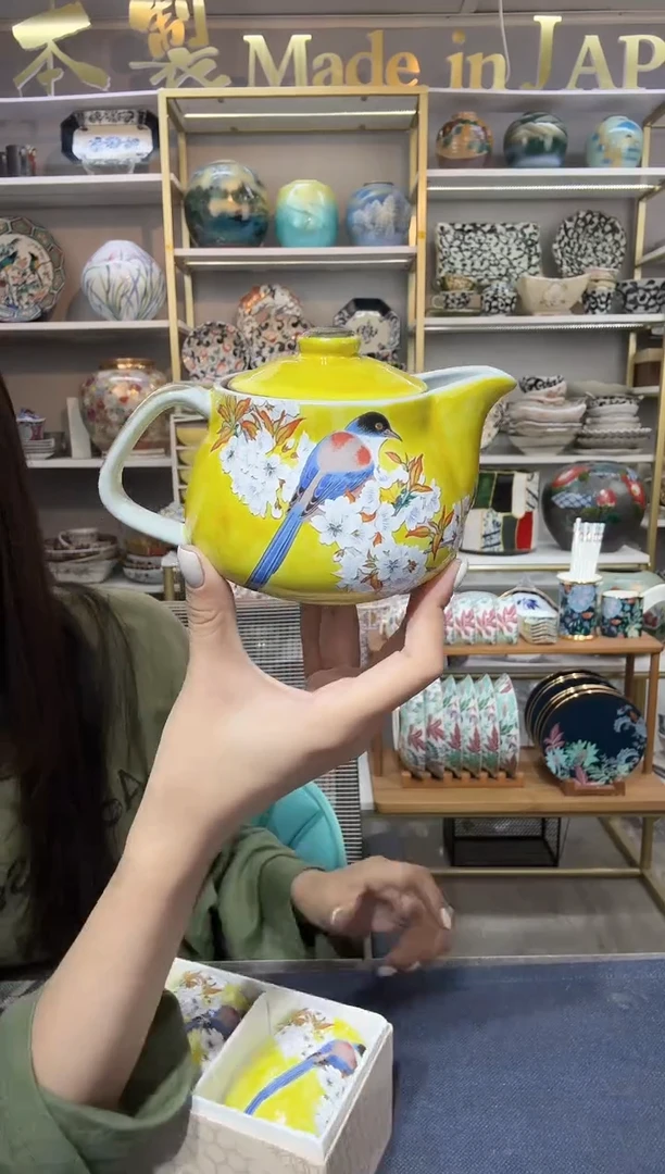 陶瓷九谷烧茶壶一只黄色YZ-4