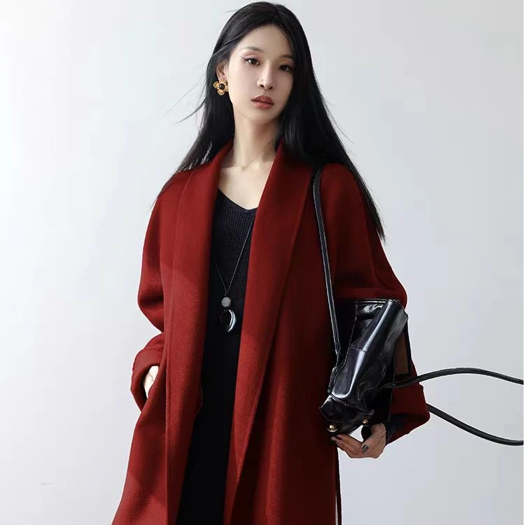 气质浴袍款双面羊毛大衣女中长款羊绒欧版洋气百搭双面呢外套