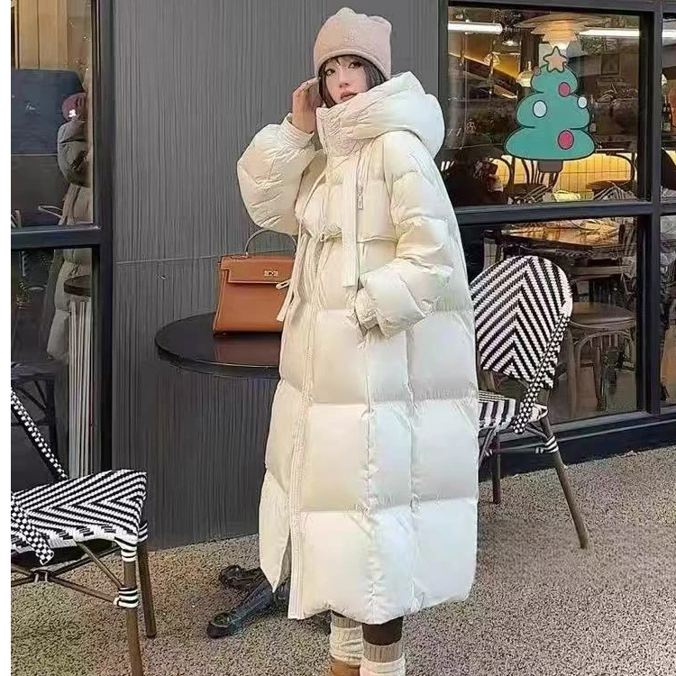 【现货 】韩版大被子加厚连帽中长款过膝羽绒服女