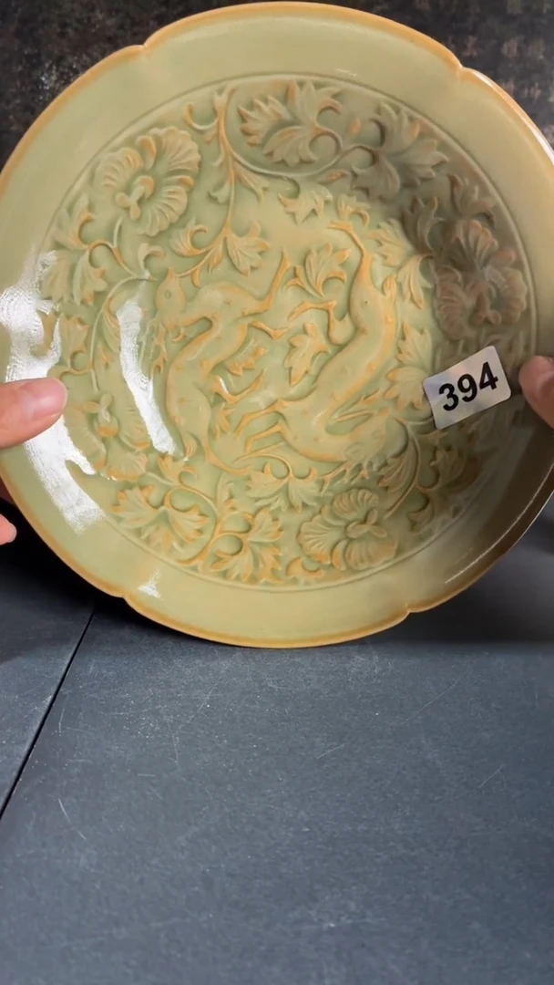 耀州窑仰山双鹿盘微瑕394