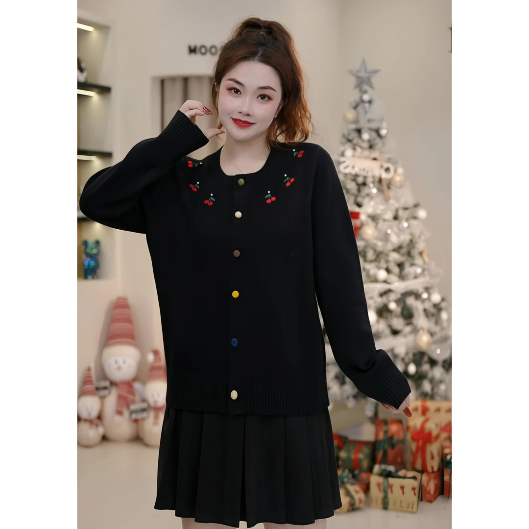 梦丞-大码女装重工刺绣减龄时尚遮肉休闲减龄显瘦针织衫毛衣开衫