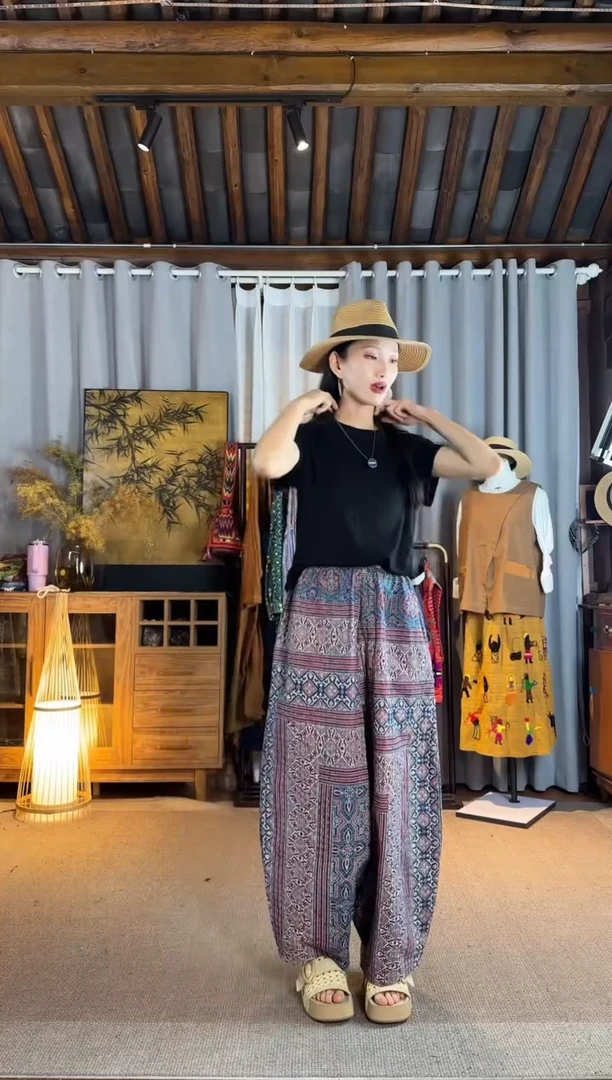 设计师款彩色刺子绣花苞裤