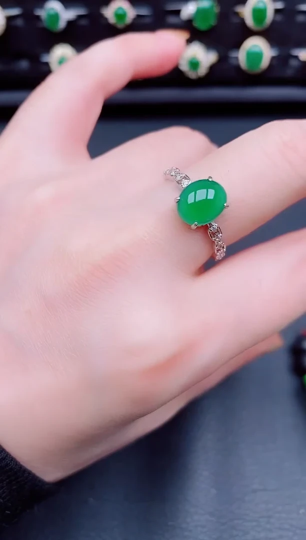 【闪购商品】翡翠戒指银S925镶嵌天然a货翡翠120