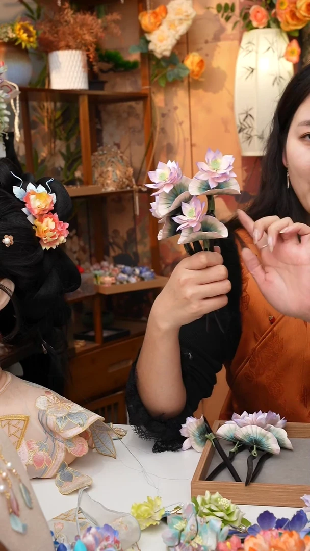 纯铜锆石925银锦簪阁非遗绒花