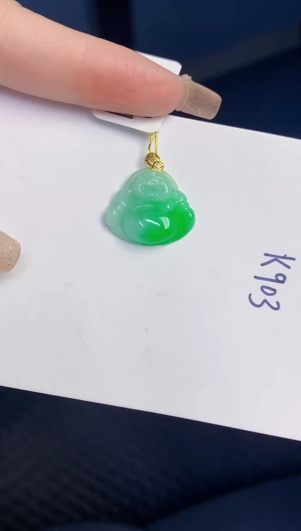 颈饰18K金镶嵌翡翠缅甸天然翡翠A货