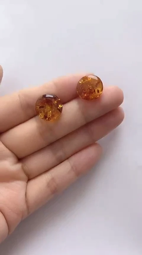 【闪购商品】琥珀裸石银S925镶嵌花珀耳钉