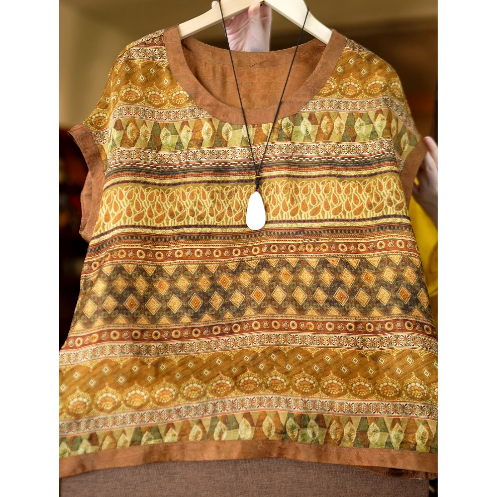 繁花<<非遗美学>>1297时尚百搭显瘦金色印花上衣