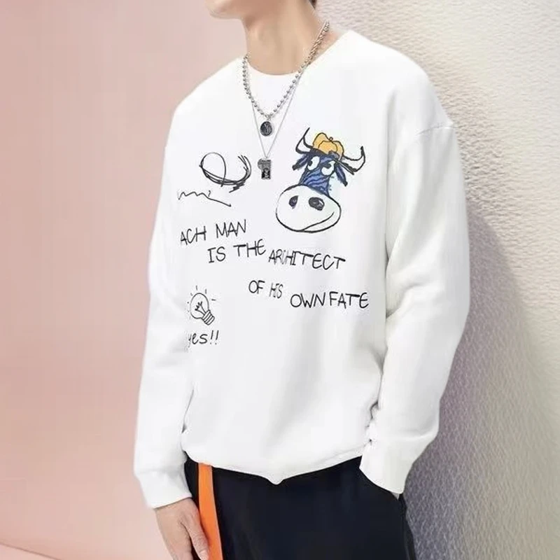 男女同款，潮牌圆领涂鸦字母印花加绒加厚卫衣4113