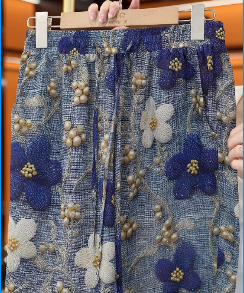 【3D烫花工艺】蚕物2025新款高腰垂直冰丝凉感透气阔腿裤c071彭彭