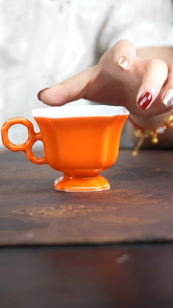 景德镇八方杯子橙色