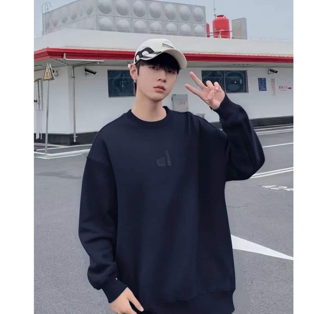 【85191-藏青色】青少年秋冬款一体绒圆领卫衣