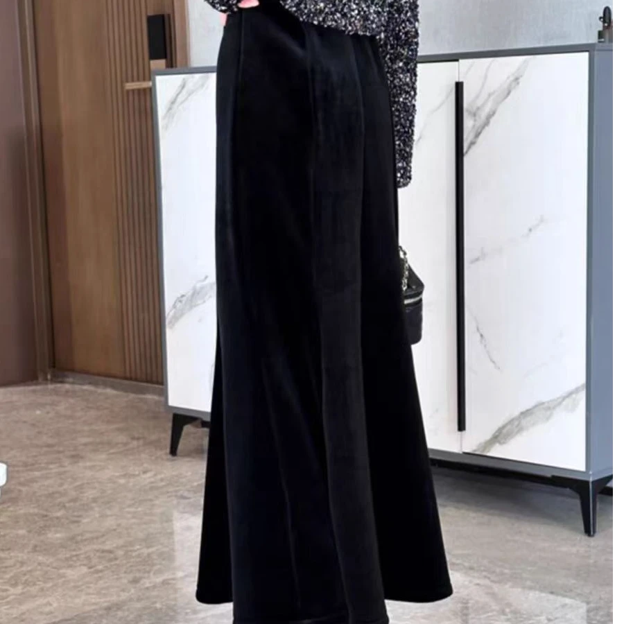 【蝶雅】冬季新款金丝绒显瘦气质轻奢高腰时尚黑色长款秋冬鱼尾裙
