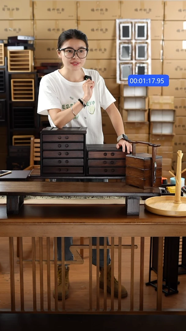 竹 三层抽屉盒子