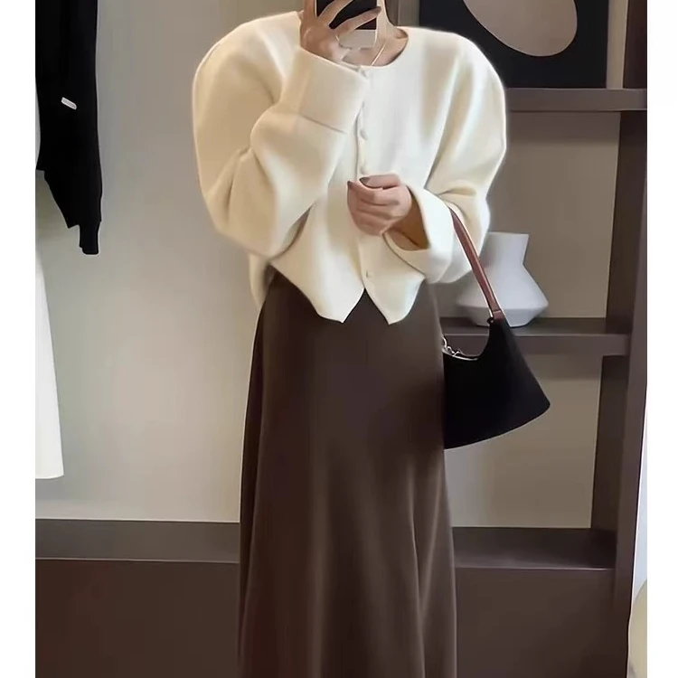 套装秋季款女高级感小香风毛衣高腰半身裙两件套9955