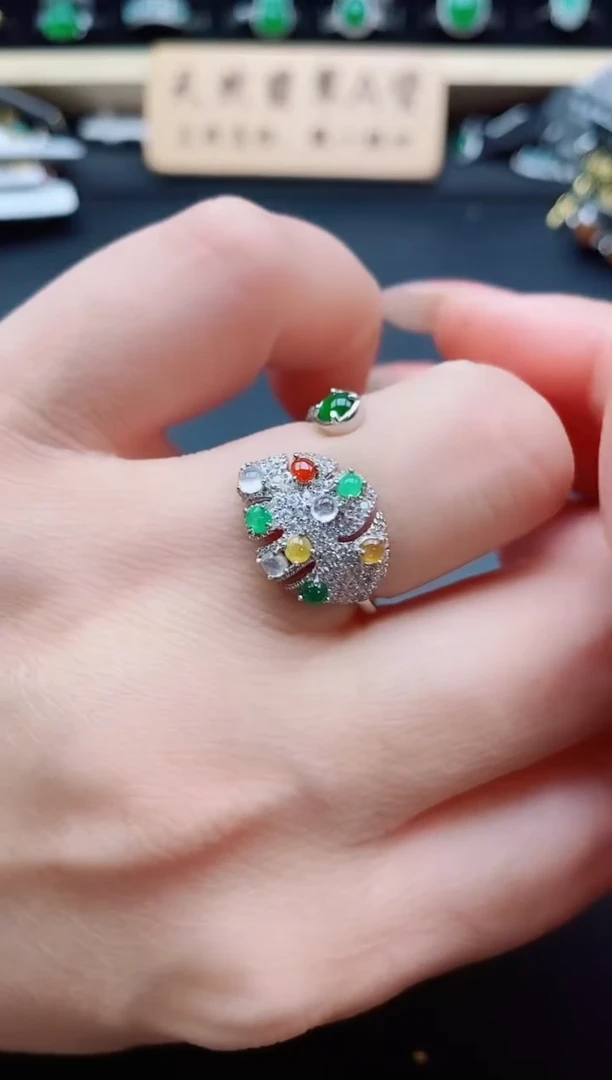 银S925镶嵌戒指翡翠1