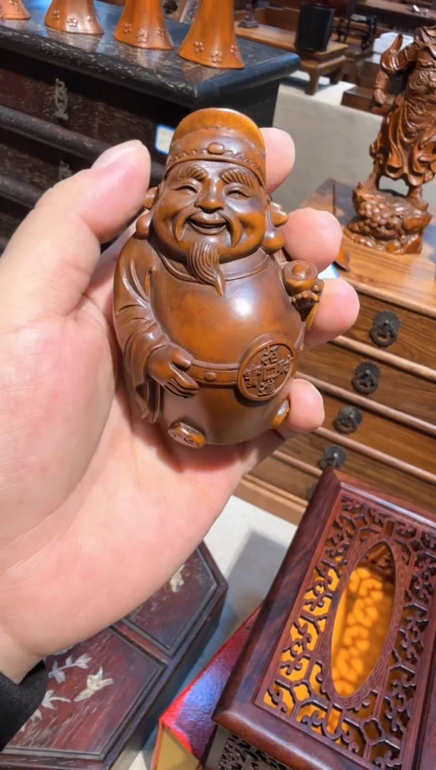 木 小叶黄杨木   财神 摆件