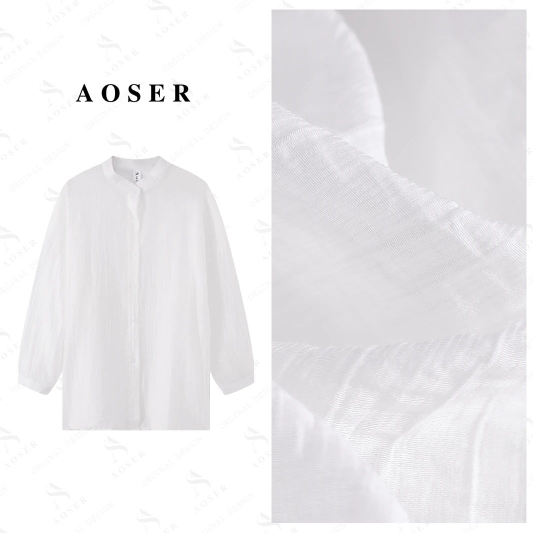 AOSER宽松衬衫四季通用春季立领打底纯色休闲风时尚极简风女3616