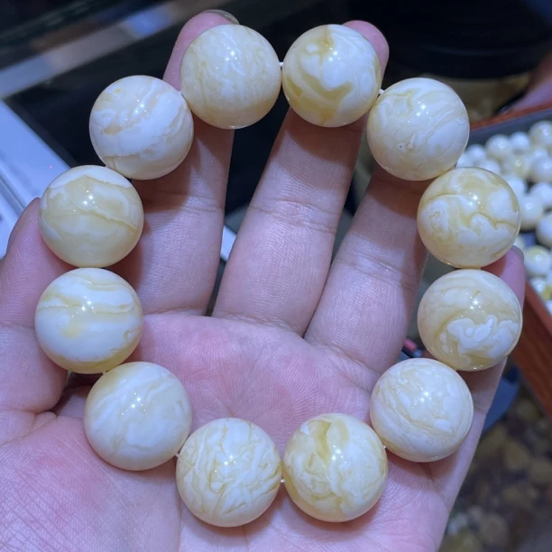 虎皮蜜蜡20手串女款男士白色时尚黄色单圈精美轻奢情侣经典大颗