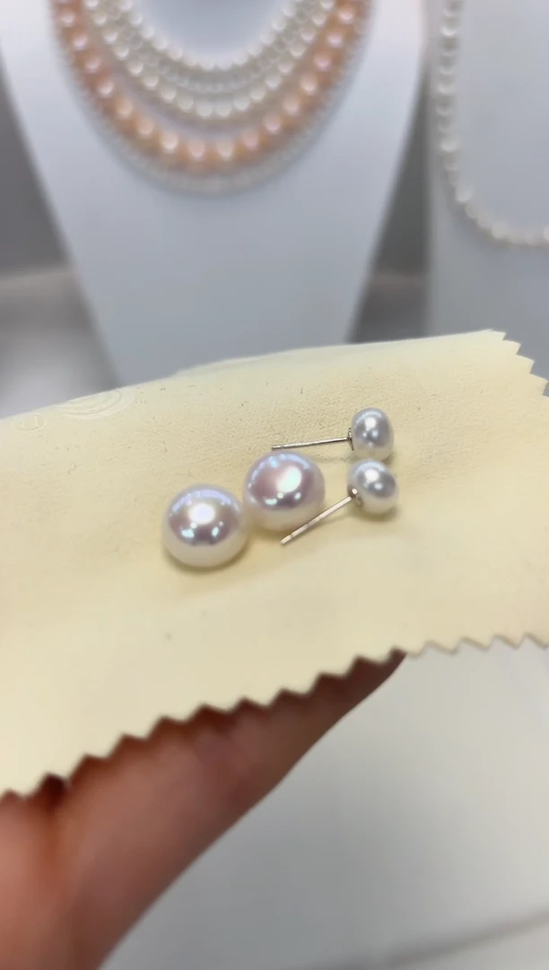 【闪购商品】淡水珍珠耳饰银S925镶嵌双珠耳钉