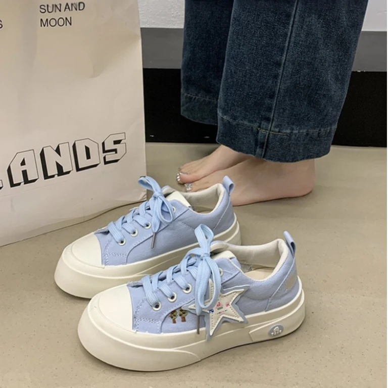 SANFU/三福百搭星星女2025年夏季新款韩版厚底小白鞋配裙子休闲鞋