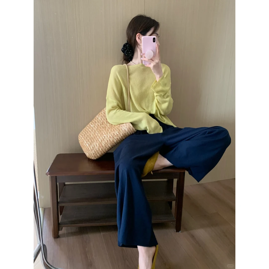 多巴胺可爱纯欲风网红炸街女装千金清冷甜美针织上衣休闲阔腿裤