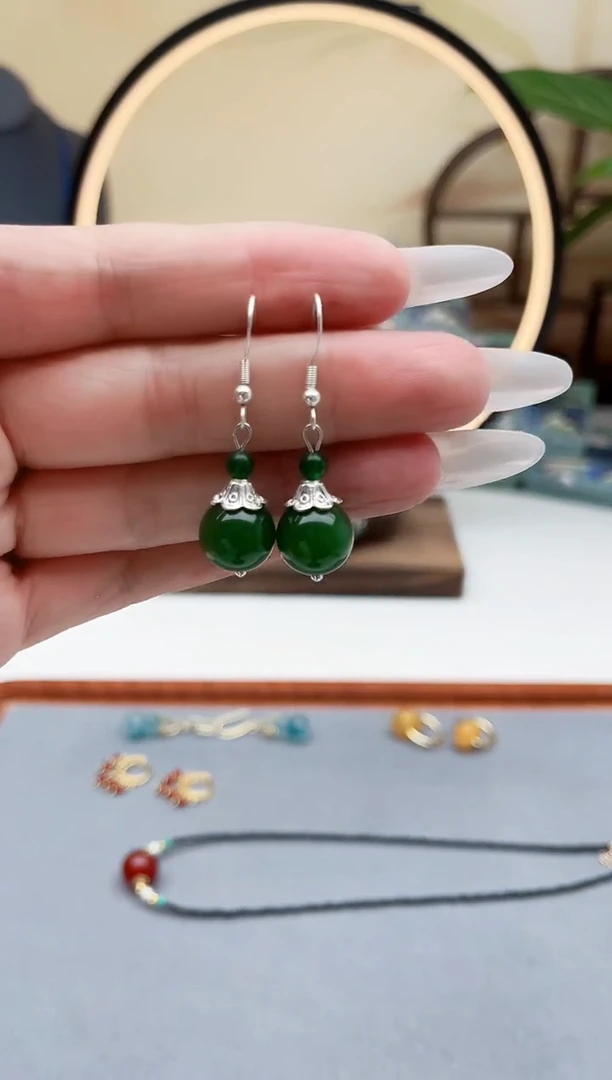 玛瑙/玉髓耳饰银S925镶嵌682