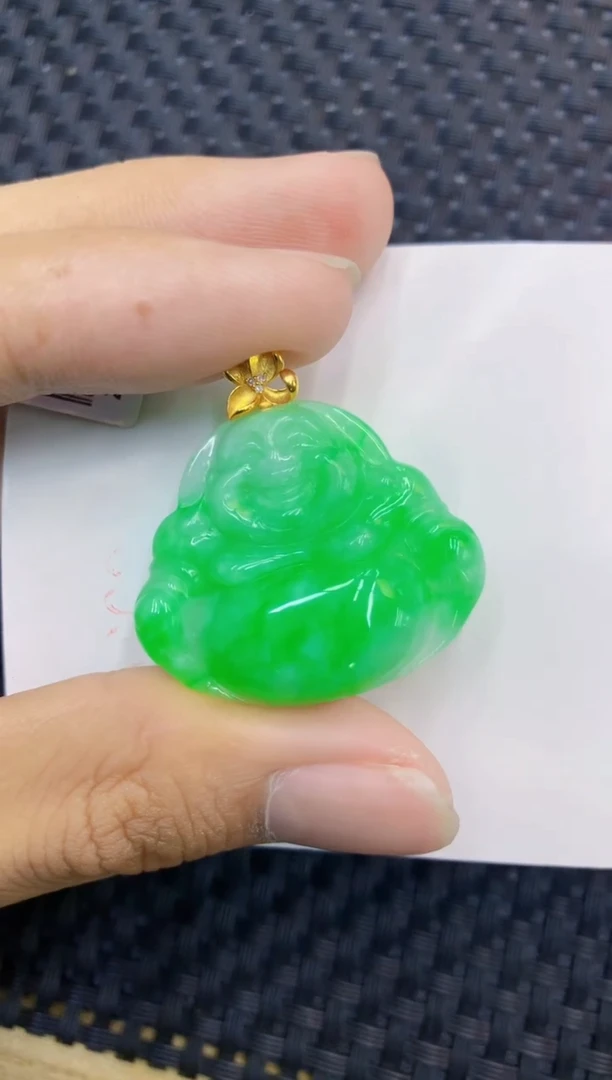 翡翠18K金镶嵌吊坠(不含链)1