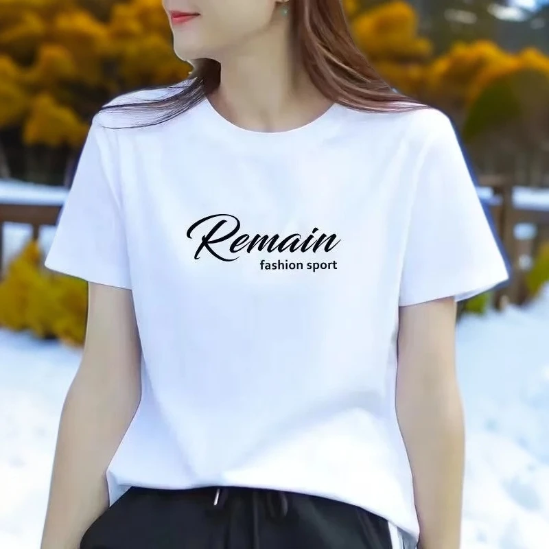时尚潮流字母印花款女士短袖上衣夏季薄款透气通勤百搭休闲半截袖