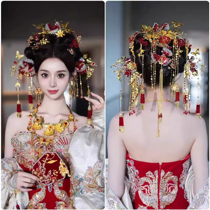 大后驱金红色古装新娘饰品