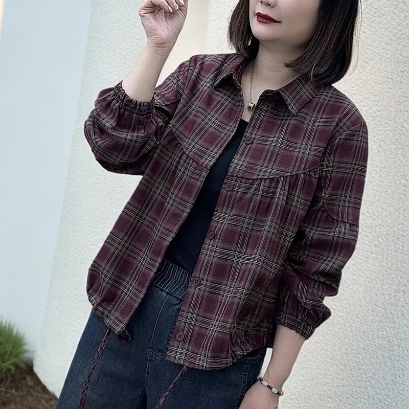 2025春季新款时尚洋气宽松显瘦韩版流行休闲格子衬衫WX1158