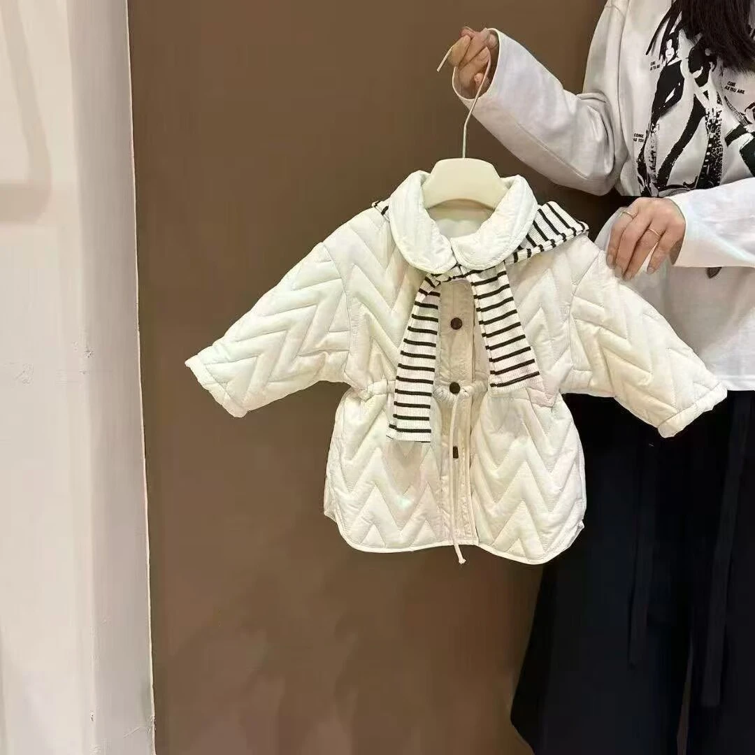 女童秋冬新款轻薄棉服洋气女宝宝披肩休闲翻领女宝宝韩版棉衣