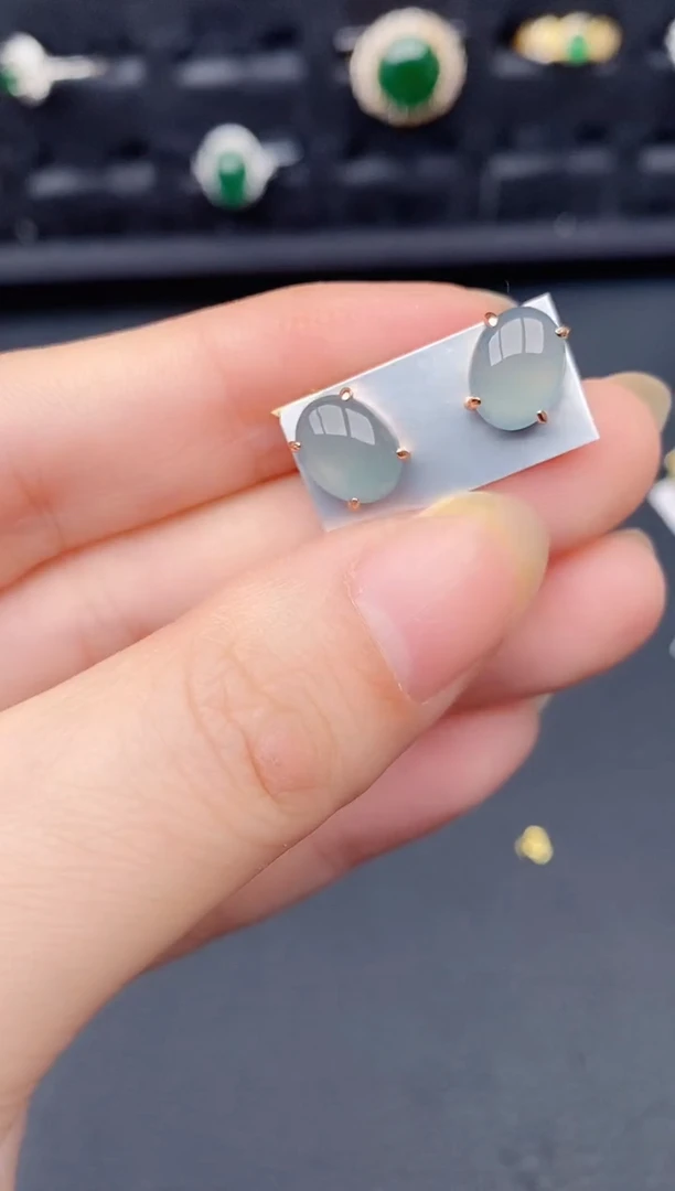 银S925镶嵌翡翠耳饰天然a货翡翠210