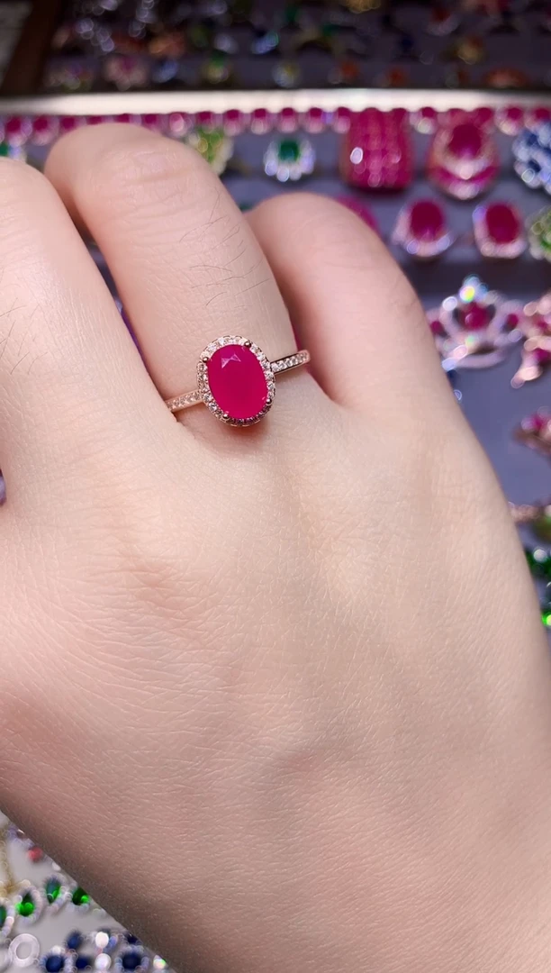 银S925镶嵌戒指红宝石...