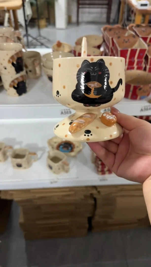 陶瓷面包猫咪高足【十里高温釉下彩陶瓷】
