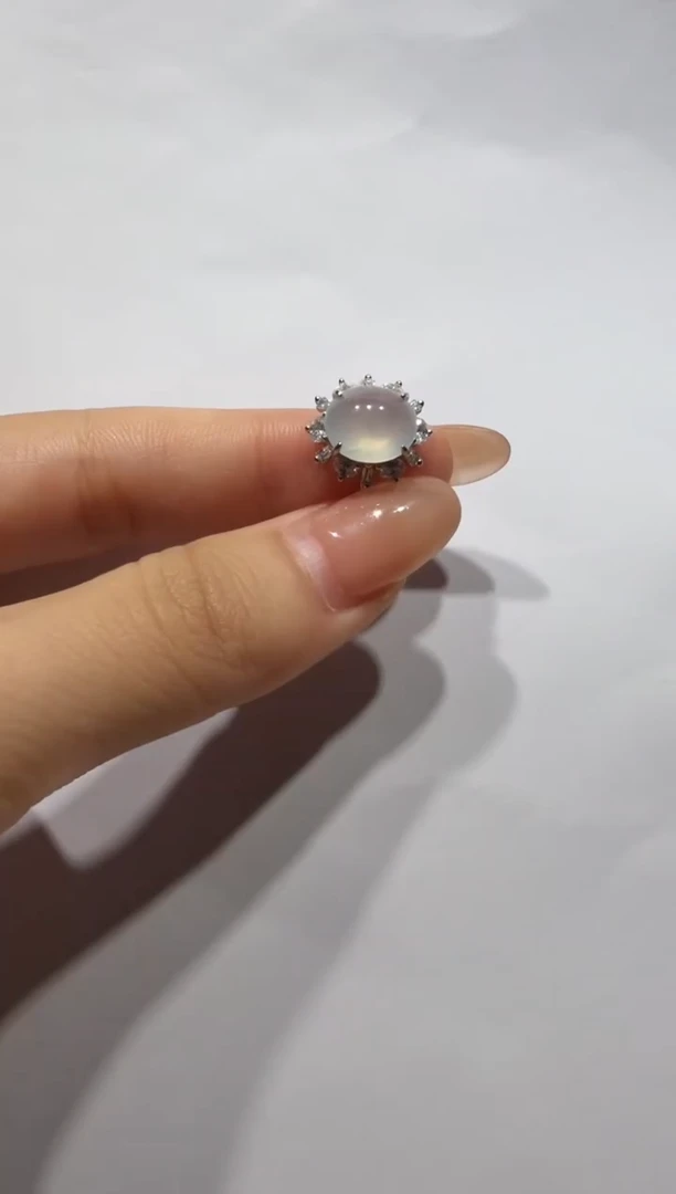 银S925镶嵌戒指翡翠925银镶缅甸A货翡翠戒指