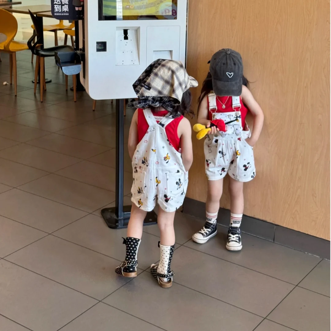 壹妈童装女童2025夏装新款洋气时髦背心米奇背带裤萌娃穿搭韩版