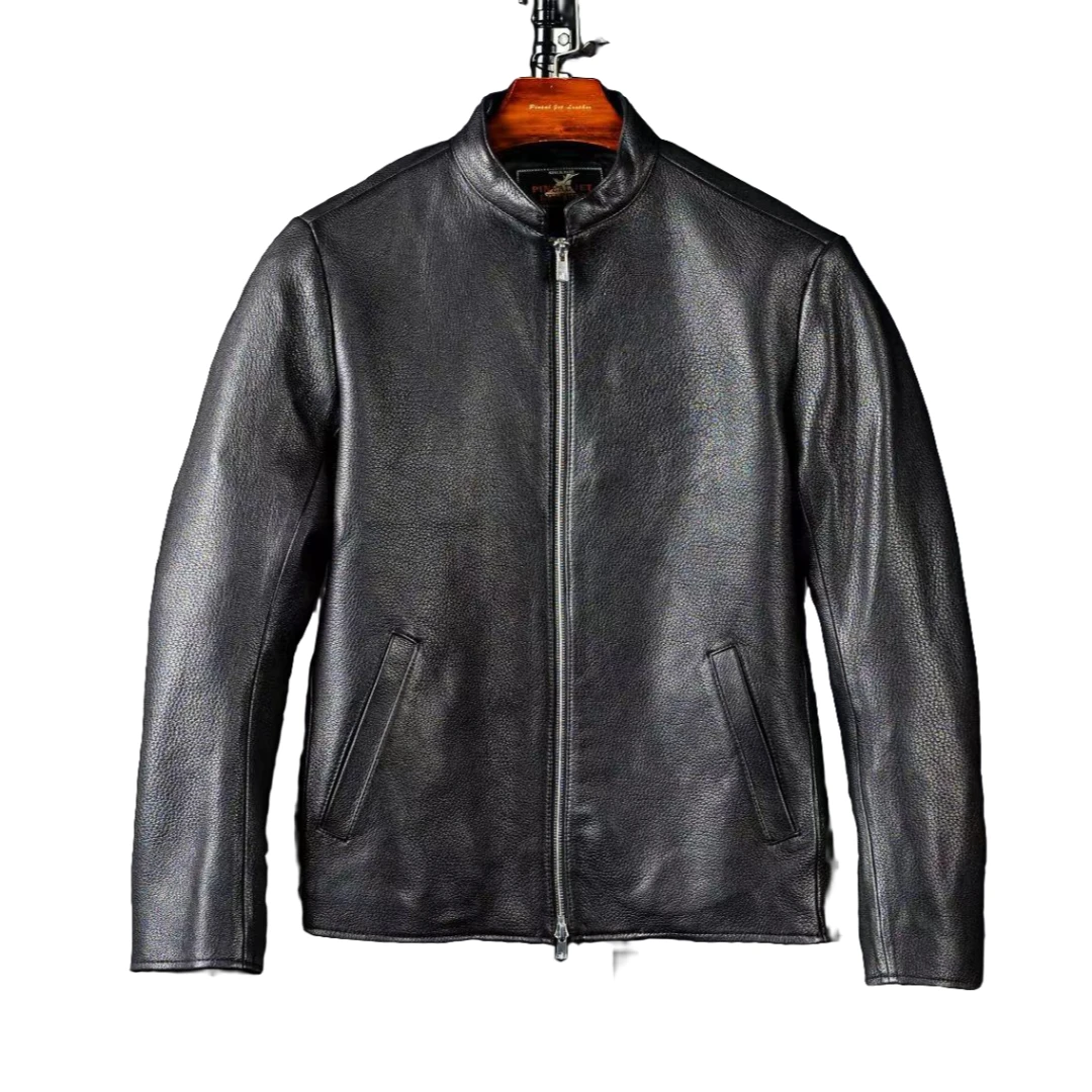 鹿皮立领.男士春秋经典时尚百搭休闲耐磨舒适黑色修身直拉链皮衣