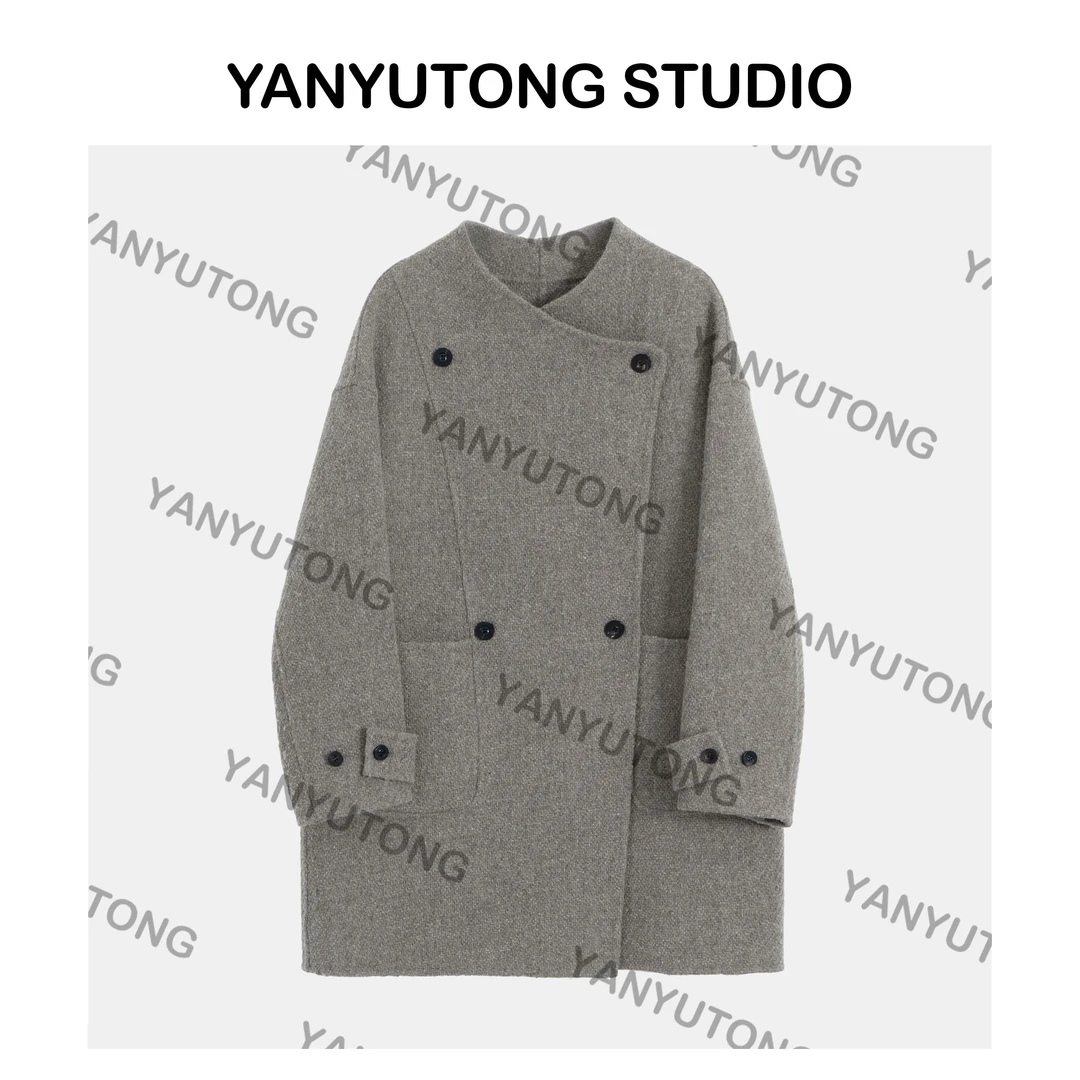 YANYUTONG 【冷杉】 无领斜襟宽松双排扣大衣 TT0262