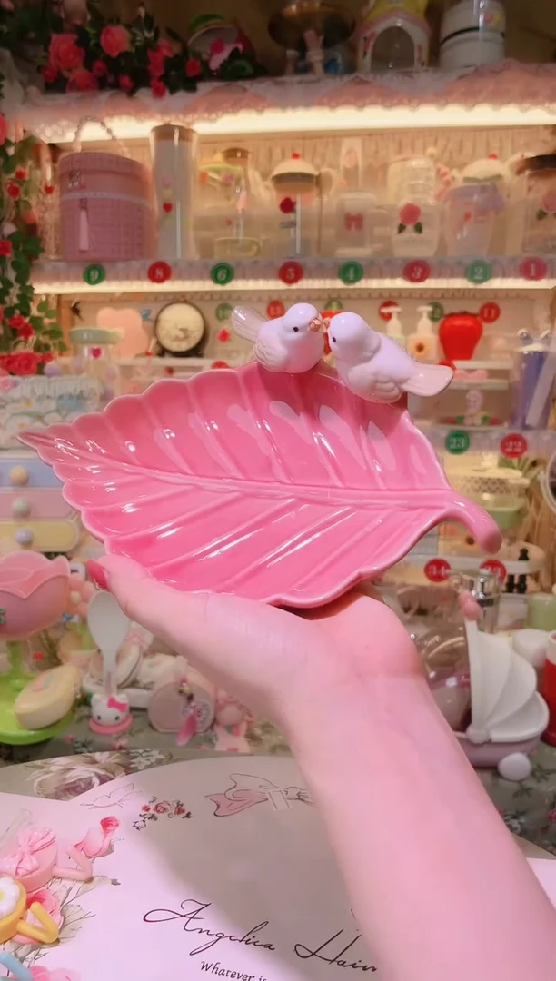 家居美物~开播福利数量不多，快抢！树叶甜品盘粉色