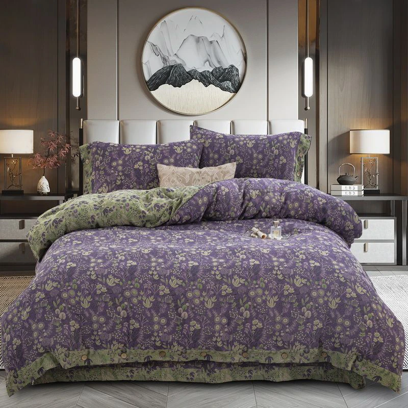 良品绘【普罗旺斯紫】双层纱四件套纯棉高端色织高级感柔软糯新中式