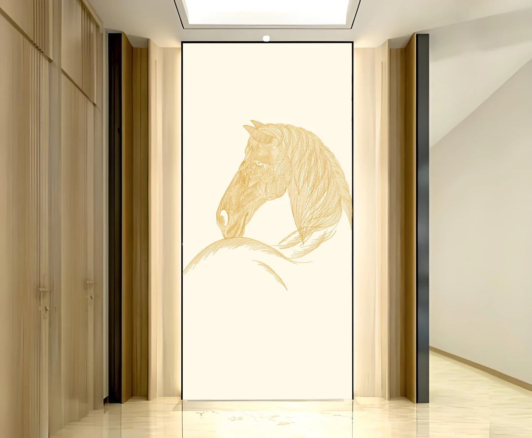 小玄关一马当先B独绣高端新中背景独绣墙布刺绣