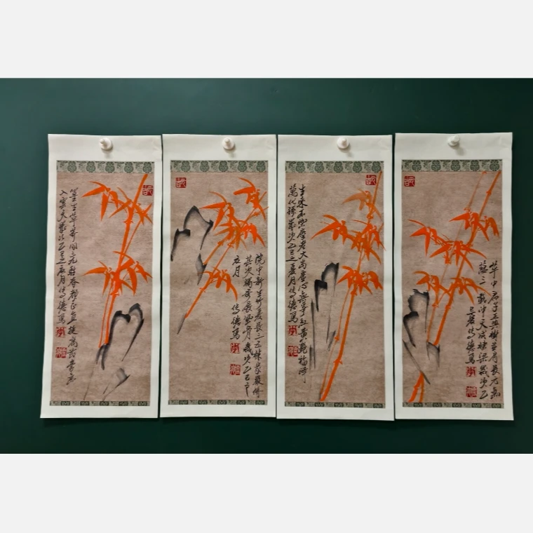 李传德中国大写意文人画《石竹四条屏》共八平尺 版权保护 单品一幅