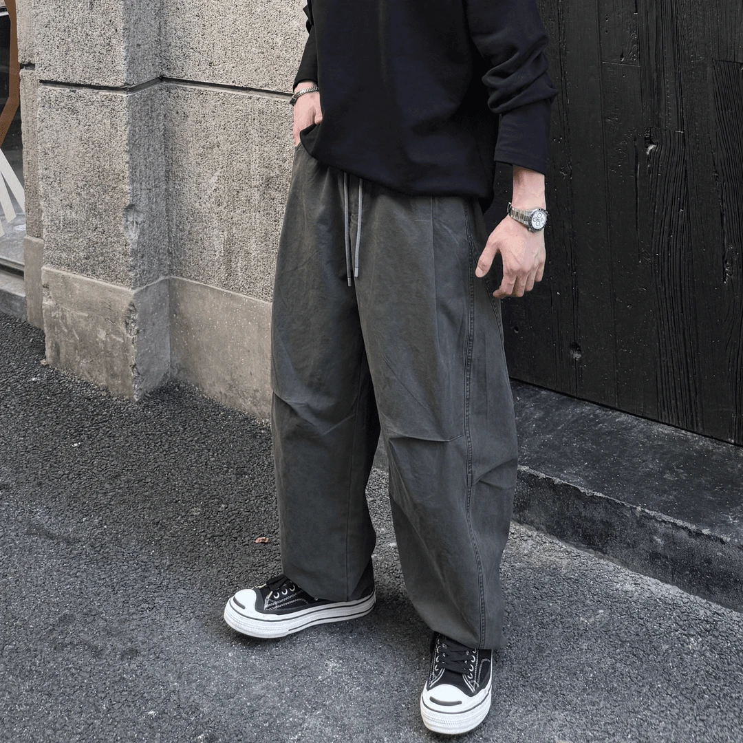 AAL秋季宽松ins水洗直筒港风百搭工装弯刀裁剪男士休闲裤