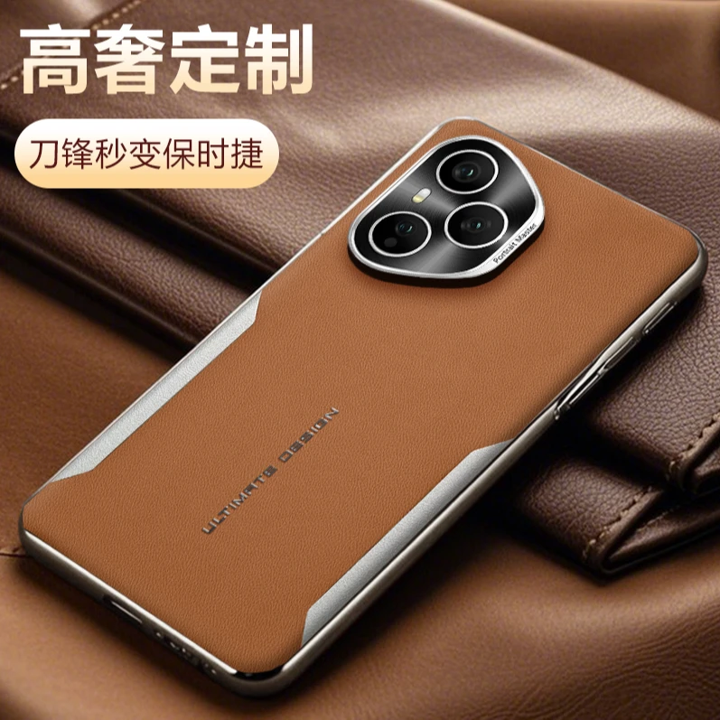 适用荣耀400pro手机壳新款荣耀400防摔商务高级刀锋电镀拼接素皮