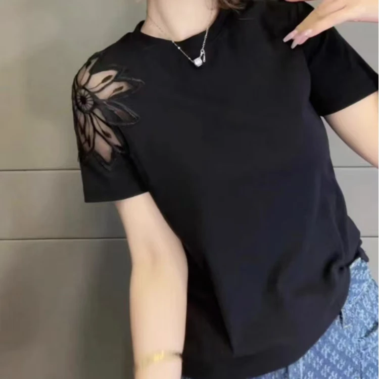 1803休闲百搭常规春夏短袖宽松纯色常规款圆领半袖印花T恤