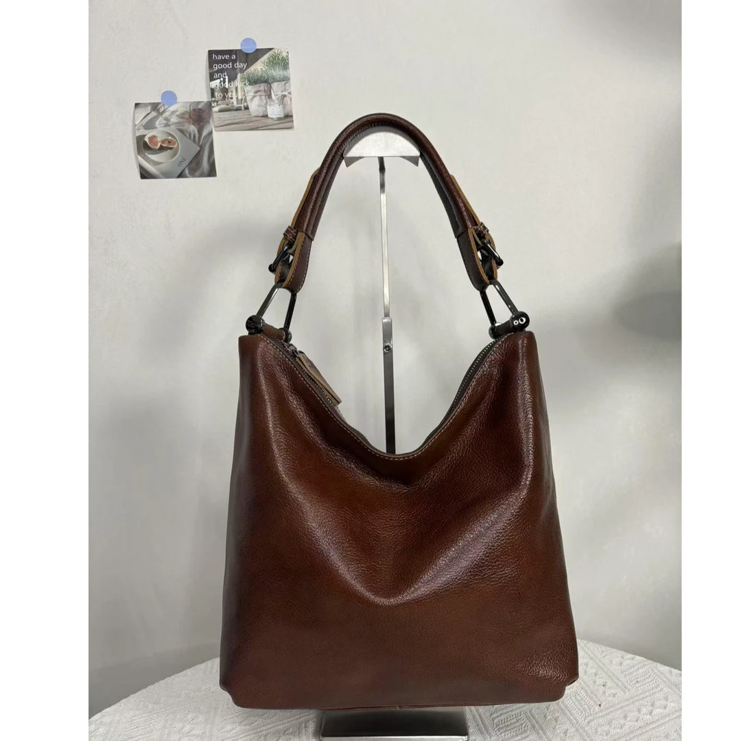 2025 中号头层牛皮双隔层大空间单肩斜挎托特包百搭实用背四季