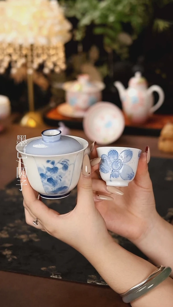 摆件明知山志-青花幽梦-华初盖碗加杯
